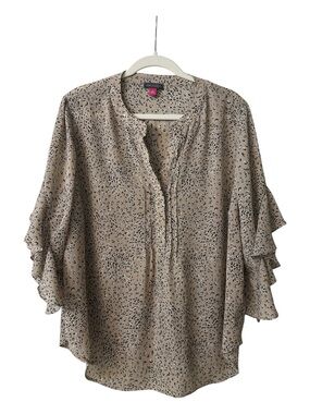 Vince Camuto Beige Animal Print Ruffle Sleeve Blouse 1X
